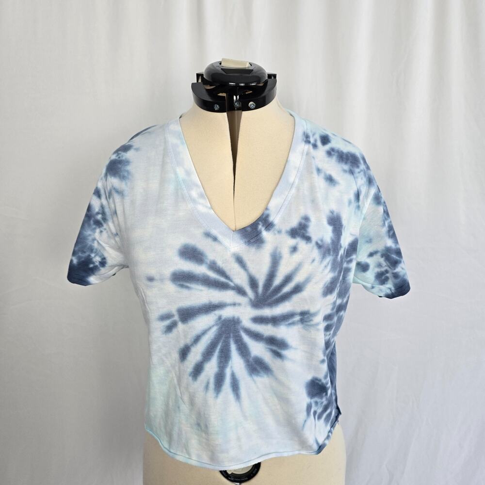 Dreamsicle Tie Dye Cropped T-Shirt Women's S Blue Green V-Neck NWT